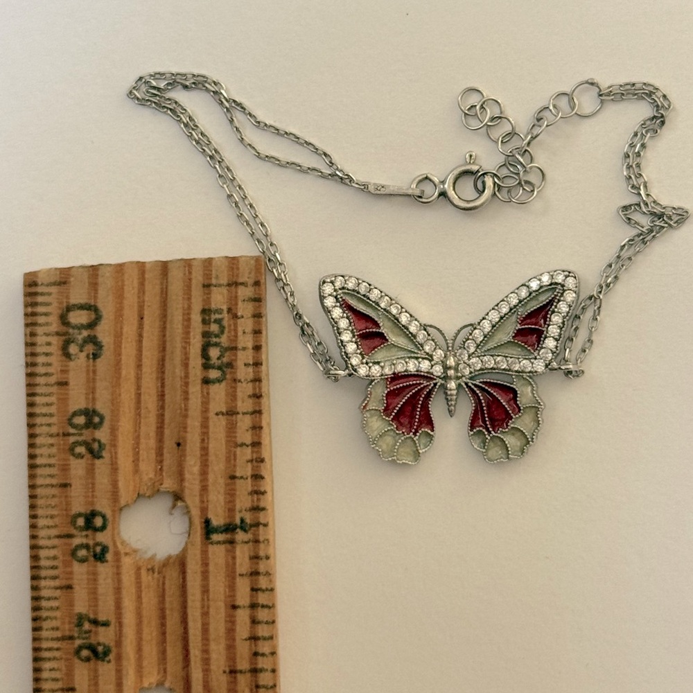 925 Silver bracelet red butterfly handmade enamel